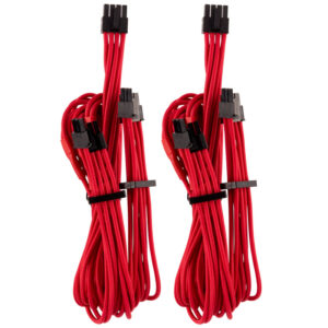 Corsair Premium Sleeved PCIe Dual-Cable, Doppelpack (Gen 4) - raudonos spalvos