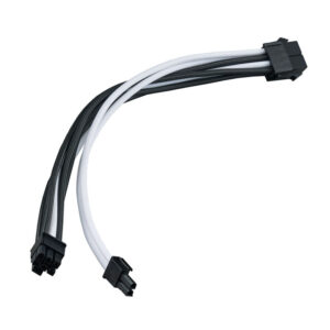 SilverStone PP07E-PCIBW 8-Pin-PCIe to 6+2-Pin-PCIe Extension, 250mm - juodos spalvos/baltos spalvos
