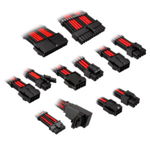 Kolink Core Pro Braided Cable Extension Kit 12V-2x6 Type 1 - Jet Black/Racing Red