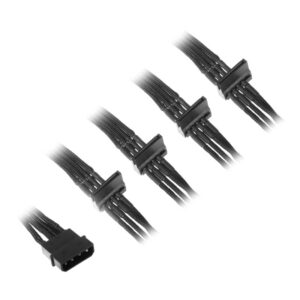 SilverStone 4 kontaktų „Molex“ ir 4 SATA jungčių prailginimo kabelis, 300 mm, juodas - Image 1