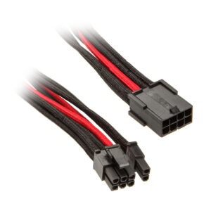 SilverStone PCIe-8-Pin to PCIe-6+2-Pin Cable, 250mm - juodos spalvos/raudonos spalvos