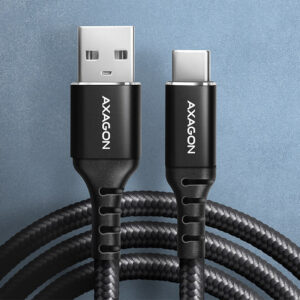AXAGON BUCM-AM20AB USB-C to USB-A cable, 2 m, USB 2.0, 3A, braided - black - Image 2