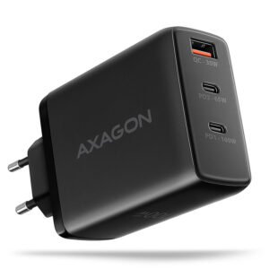 AXAGON ACU-DPQ100 GaN Wall charger, 3x port (USB + dual USB-C), PD3.0/QC4+/PPS/Apple, 100W, black - Image 1