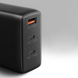 AXAGON ACU-DPQ100 GaN Wall charger, 3x port (USB + dual USB-C), PD3.0/QC4+/PPS/Apple, 100W, black - Image 2