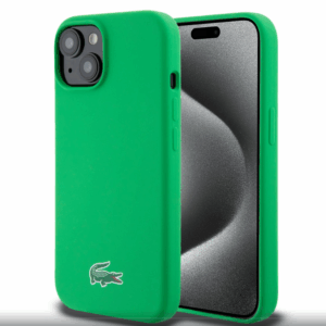 Lacoste Liquid Silicone Microfiber Croc Logo MagSafe dėklas skirtas Apple iPhone 15 žalios spalvos