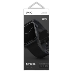 UNIQ Straden apyrankė Apple Watch Series 1-8/SE/SE2/Ultra 42/44/45/49 Leather Hybrid Strap juodos spalvos - Image 3