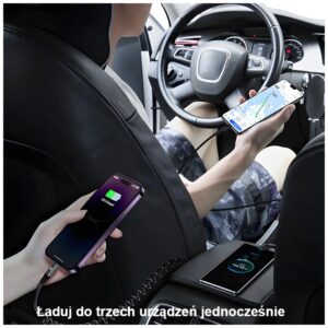 USAMS automobilinis įkroviklis 2xUSB-C 1xUSB-A C33 60W with spring cable Fast Charge juodos spalvos CC167CC01 (US-CC167) - Image 7