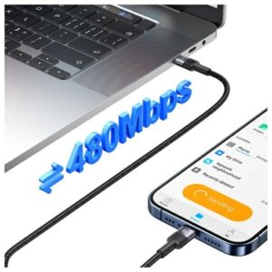 USAMS USB-C į USB-C Kabelis 60W 1.2m Aluminum Alloy Data Kabelis SY Series SJ724USB01 (US-SJ724) - Image 5