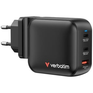 Laidinis įkroviklis Verbatim Mini GaN 100W 2xUSB-C PD/1x USB-A QC juodos spalvos 32230
