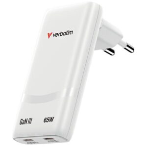 Verbatim Fold n Go mains charger GaN 65W white 32355