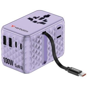 Verbatim kelioninis įkroviklis EU/UK/US GaN 2xUSB-C/2xUSB-A/1xUSB-C PD 100W violetinės spalvos 30193