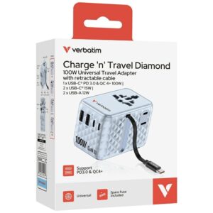 Verbatim kelioninis įkroviklis EU/UK/US GaN 2xUSB-C/2xUSB-A/1xUSB-C PD 100W mėlynos spalvos 30192 - Image 7