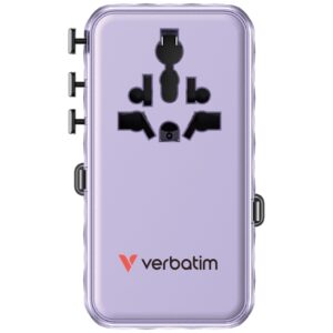 Verbatim kelioninis įkroviklis EU/UK/US GaN 1xUSB-C/1xUSB-A/2xUSB-C PD 70W violetinės spalvos 30188 - Image 3