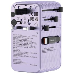 Verbatim kelioninis įkroviklis EU/UK/US GaN 1xUSB-C/1xUSB-A/2xUSB-C PD 70W violetinės spalvos 30188 - Image 4