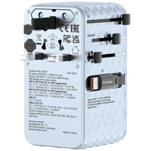 Verbatim kelioninis įkroviklis EU/UK/US GaN 1xUSB-C/1xUSB-A/2xUSB-C PD 70W mėlynos spalvos 30187 - Image 4