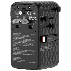 Verbatim kelioninis įkroviklis EU/UK/US GaN 1xUSB-C/1xUSB-A/2xUSB-C PD 70W juodos spalvos 30186 - Image 2