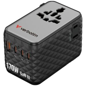 Verbatim Adapter podróżny EU/UK/US GaN 2xUSB-A/3xUSB-C PD 170W juodos spalvos 30190
