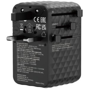 Verbatim Adapter podróżny EU/UK/US GaN 2xUSB-A/3xUSB-C PD 170W juodos spalvos 30190 - Image 3