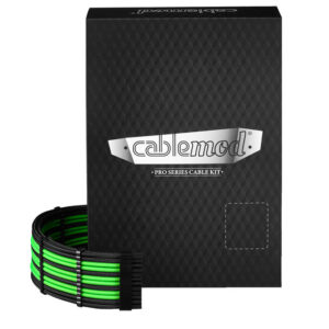 CableMod C-Series Pro ModMesh Sleeved 12V-2x6 12VHPWR Dual StealthSense Cable Kit for Corsair RMi, RMx (Black Label) - juodos spalvos/hell žalios spalvos