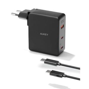 Aukey 3-Port 140W PD laidinis įkroviklis su GaN Power Tech, juodos spalvos