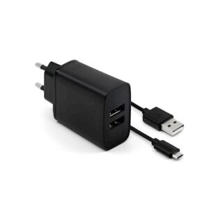 FIXED Dual USB įkroviklis 15W+ USB/micro USB kabelis, juodos spalvos