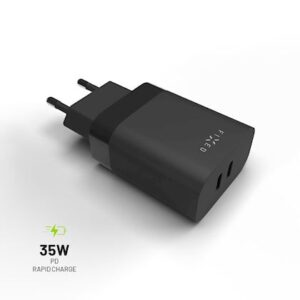 FIXED Dual USB-C kelioninis įkroviklis 35W, juodos spalvos