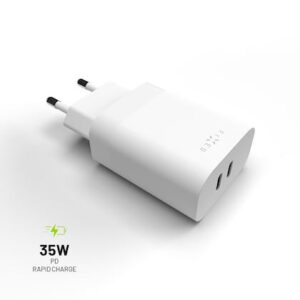 FIXED Dual USB-C kelioninis įkroviklis 35W, baltos spalvos