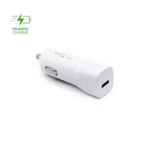 FIXED USB-C automobilinis įkroviklis, 18W, baltos spalvos