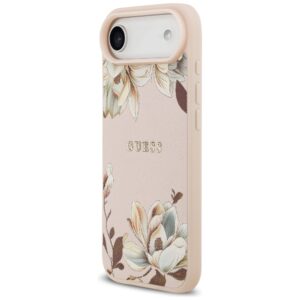 Dėklas GUESS Grained Flowers Classic Logo MagSafe skirtas Apple iPhone 17 Air rožinės spalvos - Image 2