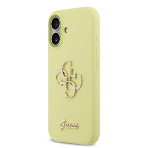 Guess Liquid Silicone 4G Metal Logo dėklas skirtas Apple iPhone 17 geltonos spalvos