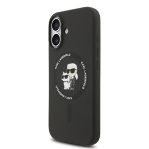 Karl Lagerfeld Liquid Silicone Karl and Choupette MagSafe dėklas skirtas Apple iPhone 17 juodos spalvos