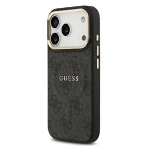 Guess PU Leather 4G Gold Frame MagSafe dėklas skirtas Apple iPhone 17 Pro juodos spalvos