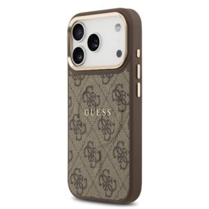 Guess PU Leather 4G Gold Frame MagSafe dėklas skirtas Apple iPhone 17 Pro rudos spalvos