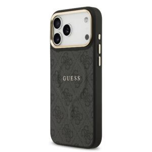 Guess PU Leather 4G Gold Frame MagSafe dėklas skirtas Apple iPhone 17 Pro Max juodos spalvos
