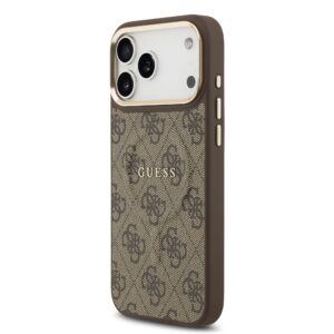 Guess PU Leather 4G Gold Frame MagSafe dėklas skirtas Apple iPhone 17 Pro Max rudos spalvos