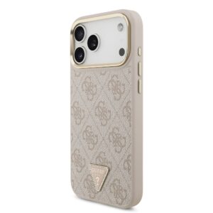 Guess PU Leather 4G Triangle Logo Gold Frame MagSafe dėklas skirtas Apple iPhone 17 Pro Max rožinės spalvos