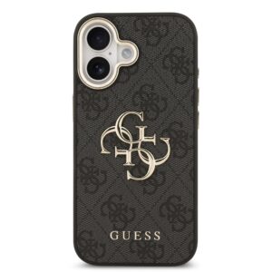 Guess PU Leather 4G Metal Logo Gold Frame dėklas skirtas Apple iPhone 17 juodos spalvos - Image 2
