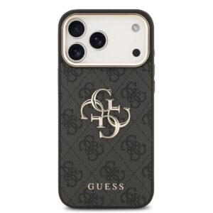 Guess PU Leather 4G Metal Logo Gold Frame dėklas skirtas Apple iPhone 17 Pro Max juodos spalvos - Image 2
