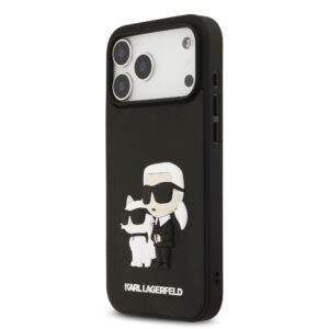 Karl Lagerfeld 3D Rubber Karl and Choupette dėklas skirtas Apple iPhone 17 Pro Max juodos spalvos
