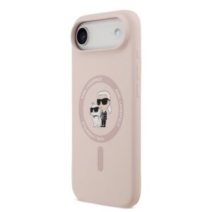 Karl Lagerfeld Liquid Silicone Karl and Choupette MagSafe dėklas skirtas Apple iPhone 17 Air rožinės spalvos