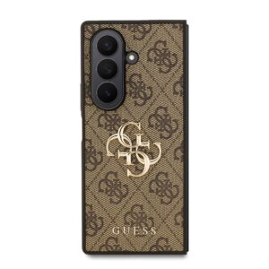 Guess PU 4G Metal Logo dėklas skirtas Samsung Galaxy Z Fold 7 rudos spalvos