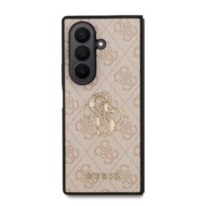 Guess PU 4G Metal Logo dėklas skirtas Samsung Galaxy Z Fold 7 rožinės spalvos