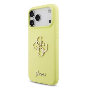 Guess Liquid Silicone 4G Metal Logo dėklas skirtas Apple iPhone 17 Pro Max geltonos spalvos