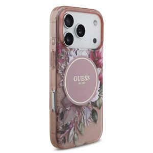 Guess IML Flowers virvelė MagSafe dėklas skirtas Apple iPhone 17 Pro rožinės spalvos - Image 2