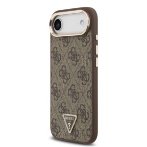 Guess PU Leather 4G Strass Triangle Logo Gold Frame MagSafe dėklas skirtas Apple iPhone Air rudos spalvos