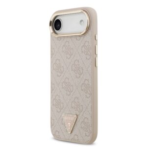 Guess PU Leather 4G Strass Triangle Logo Gold Frame MagSafe dėklas skirtas Apple iPhone Air rožinės spalvos