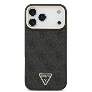 Guess PU Leather 4G Strass Triangle Logo Gold Frame MagSafe dėklas skirtas Apple iPhone 17 Pro Max juodos spalvos - Image 2