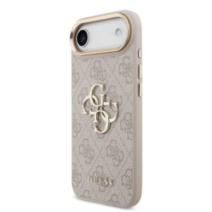 Guess PU Leather 4G Metal Logo Gold Frame dėklas skirtas Apple iPhone Air rožinės spalvos