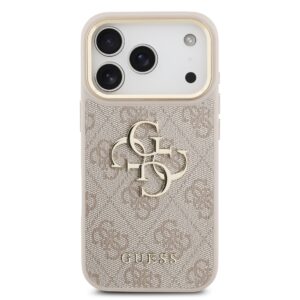 Guess PU Leather 4G Metal Logo Gold Frame dėklas skirtas Apple iPhone 17 Pro rožinės spalvos - Image 2