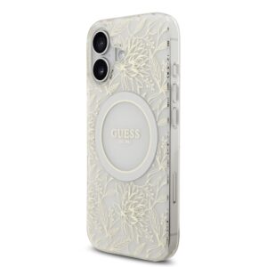 Guess IML Flowers Allover virvelė MagSafe dėklas skirtas Apple iPhone 17 baltos spalvos